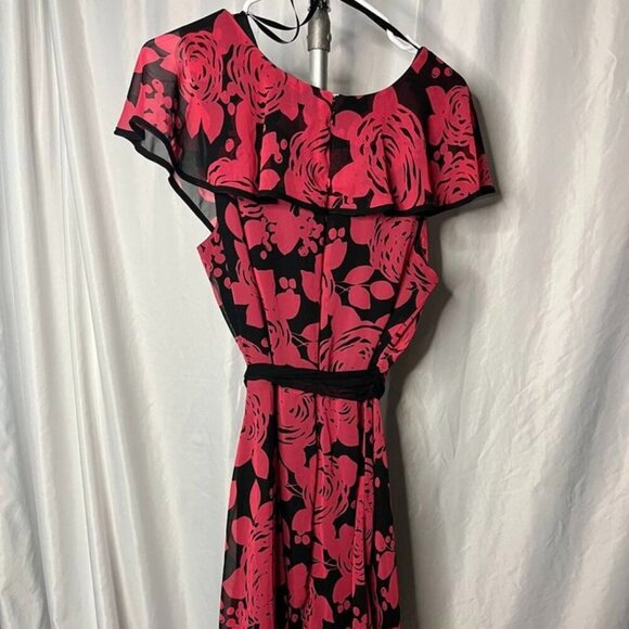 East 5th Red & Black Floral Chiffon Midi Dress Size 18 - Picture 6 of 13